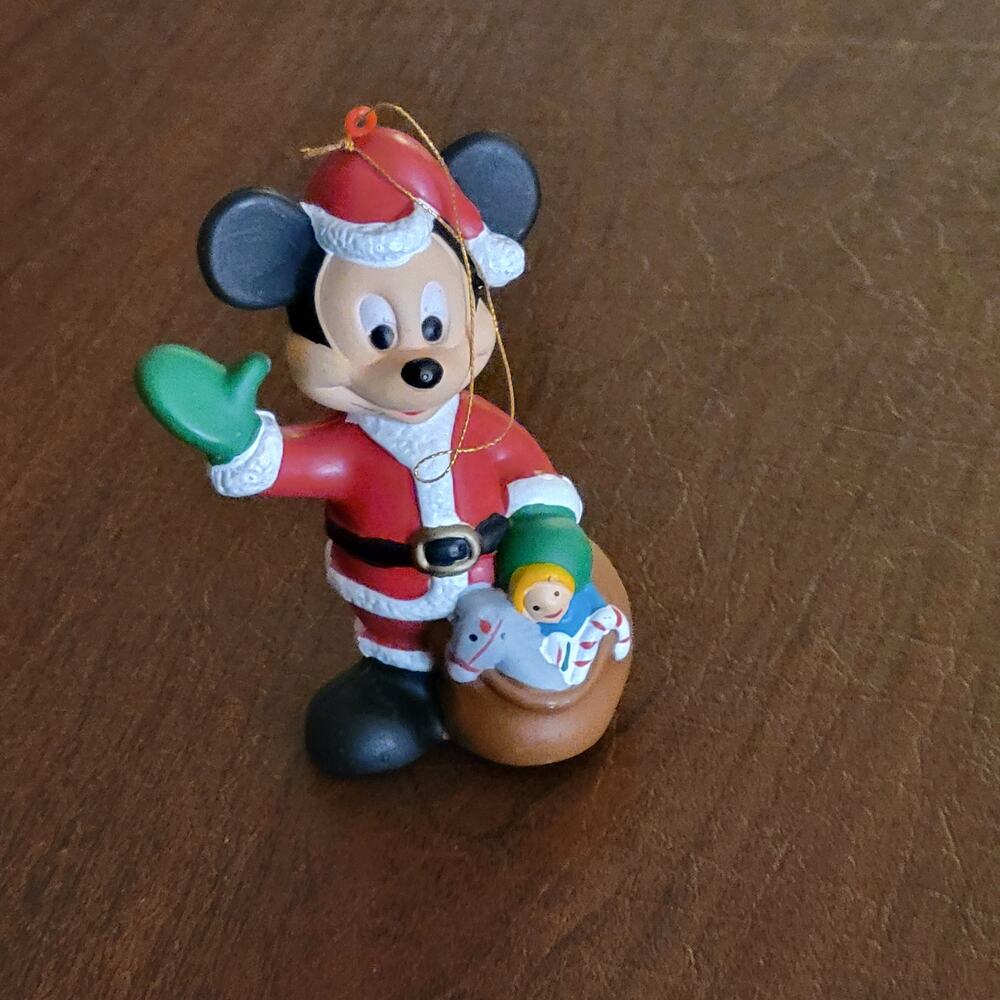 Vintage Walt Disney Co. Mickey Mouse Santa Plastic Christmas Ornament 4"